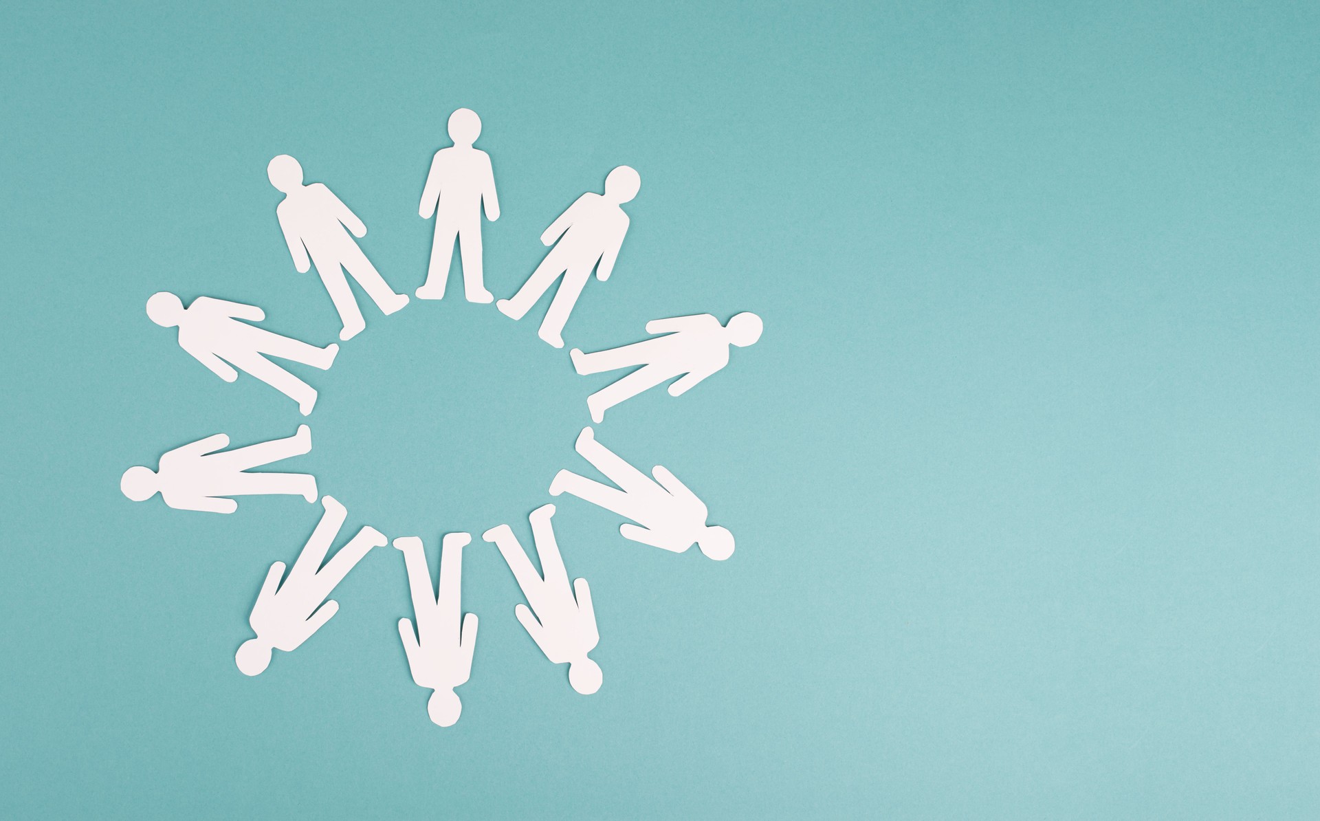 People standing in a circle, teamwork, multiculture communication, friendship, human equality