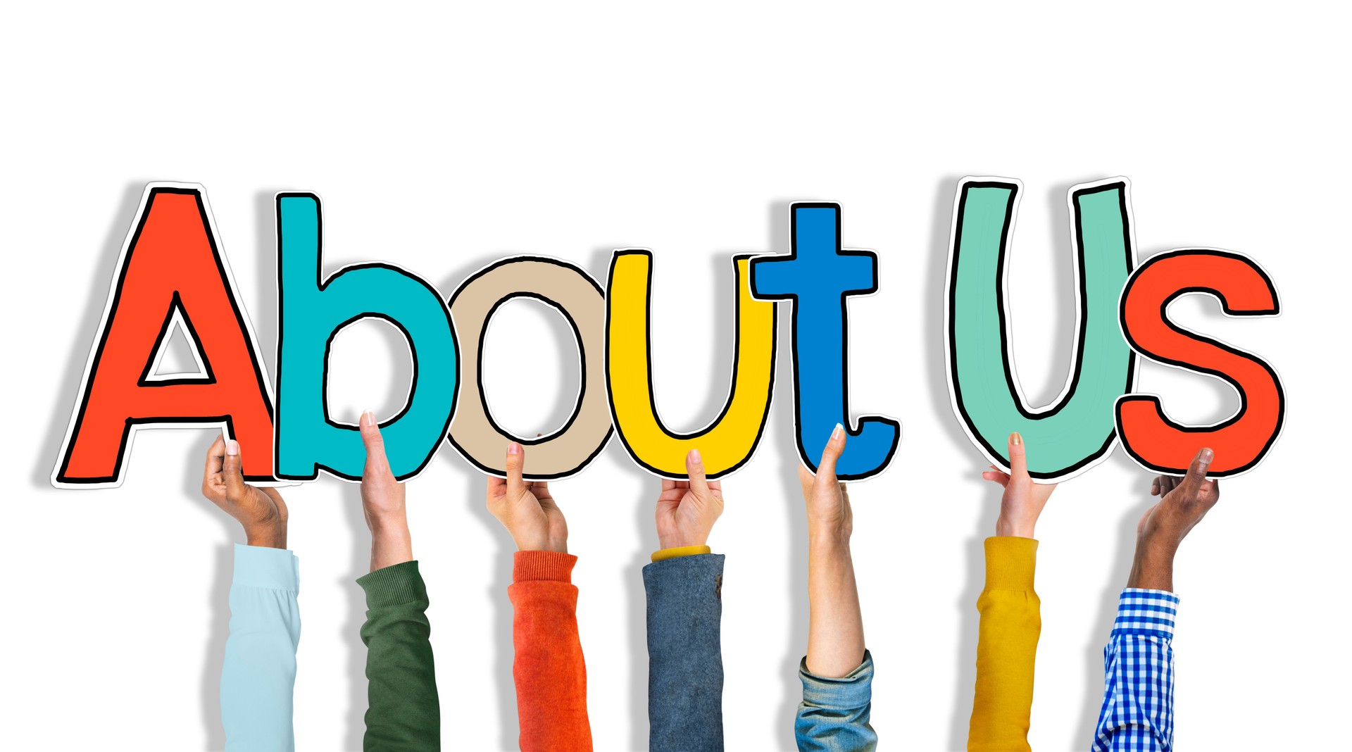 Multiethnic Group of Hands Holding Word About Us